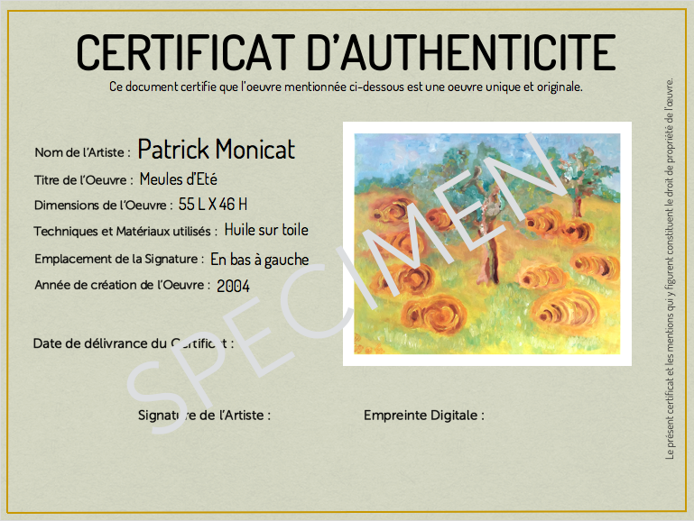 Artiste Peintre Certificat D'authenticité A Telecharger Gratuit